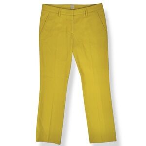 True Royal Straight Crop Trousers Size 4 40‎ Italy Yellow Jacquard Cotton Pants